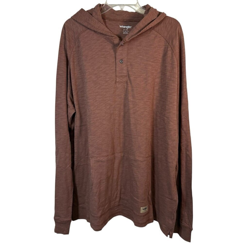 Wrangler Hooded Pullover T-Shirt Size XL New Brown Long Sleeve Pouch Pocket